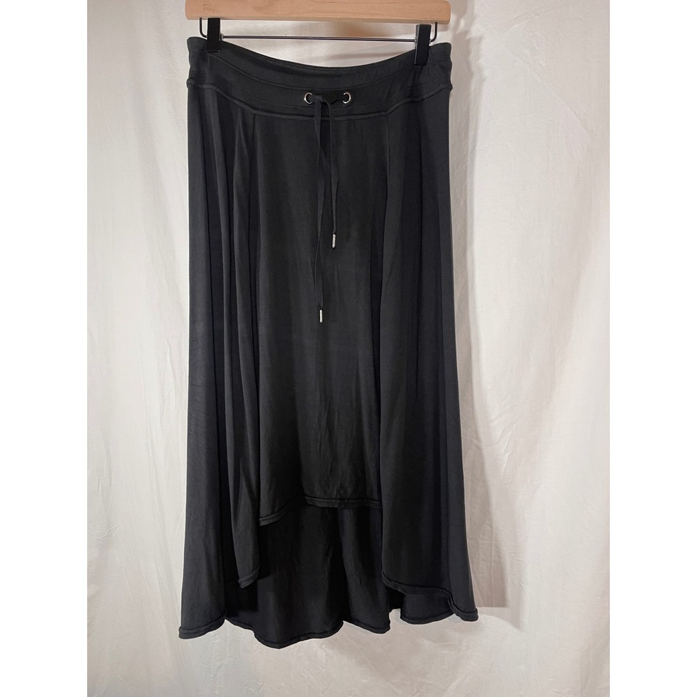 Athleta Womens Black High Low Maxi Skirt Drawstring Waist Rayon Blend Small